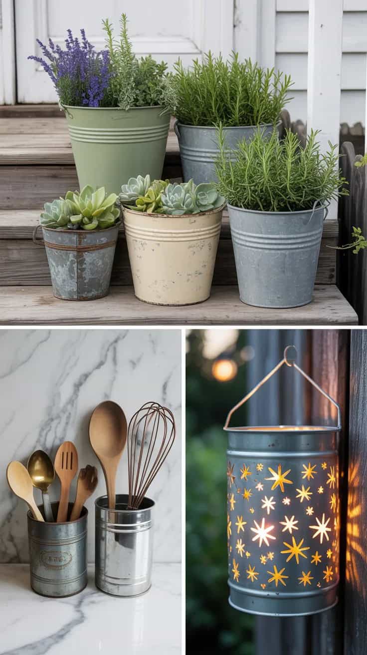 Metal Tin Bucket Decor