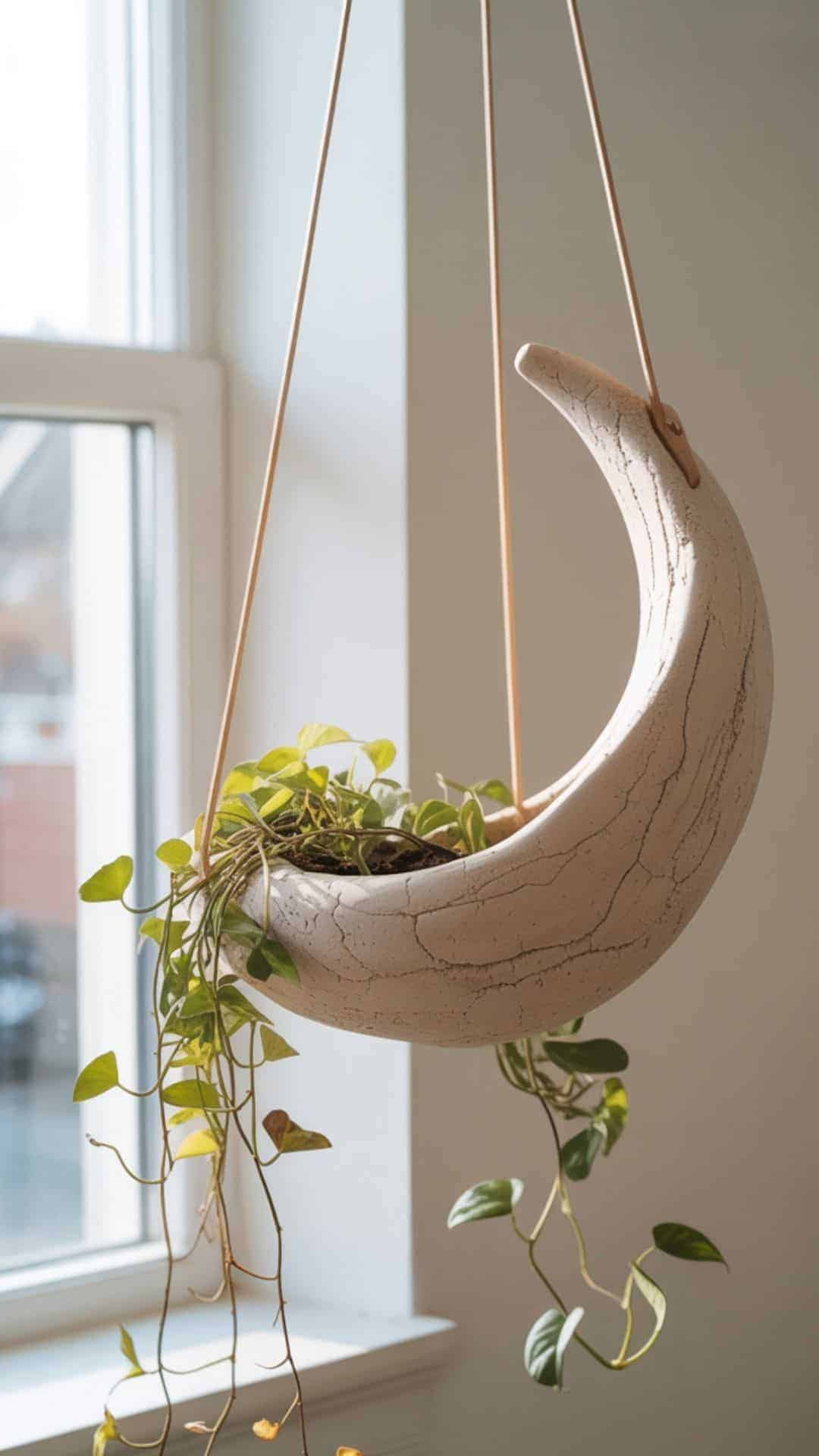 crescent clay air dry hanging planter