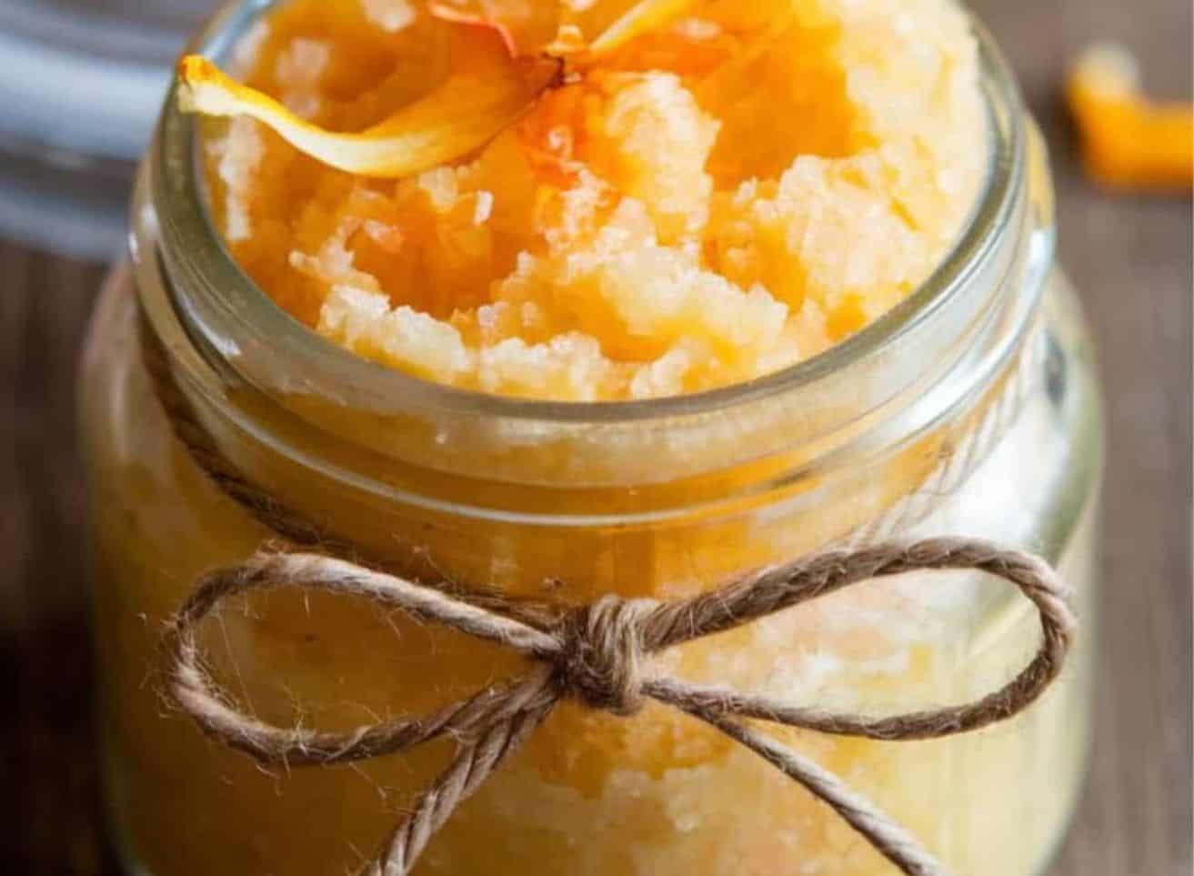 diy orange blossom sugar scrub in a mason jar