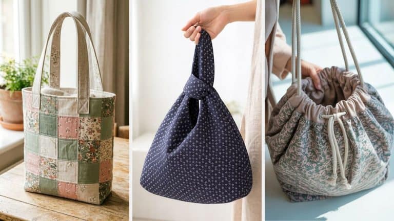 collection of handmade tote bags in different styles displayed