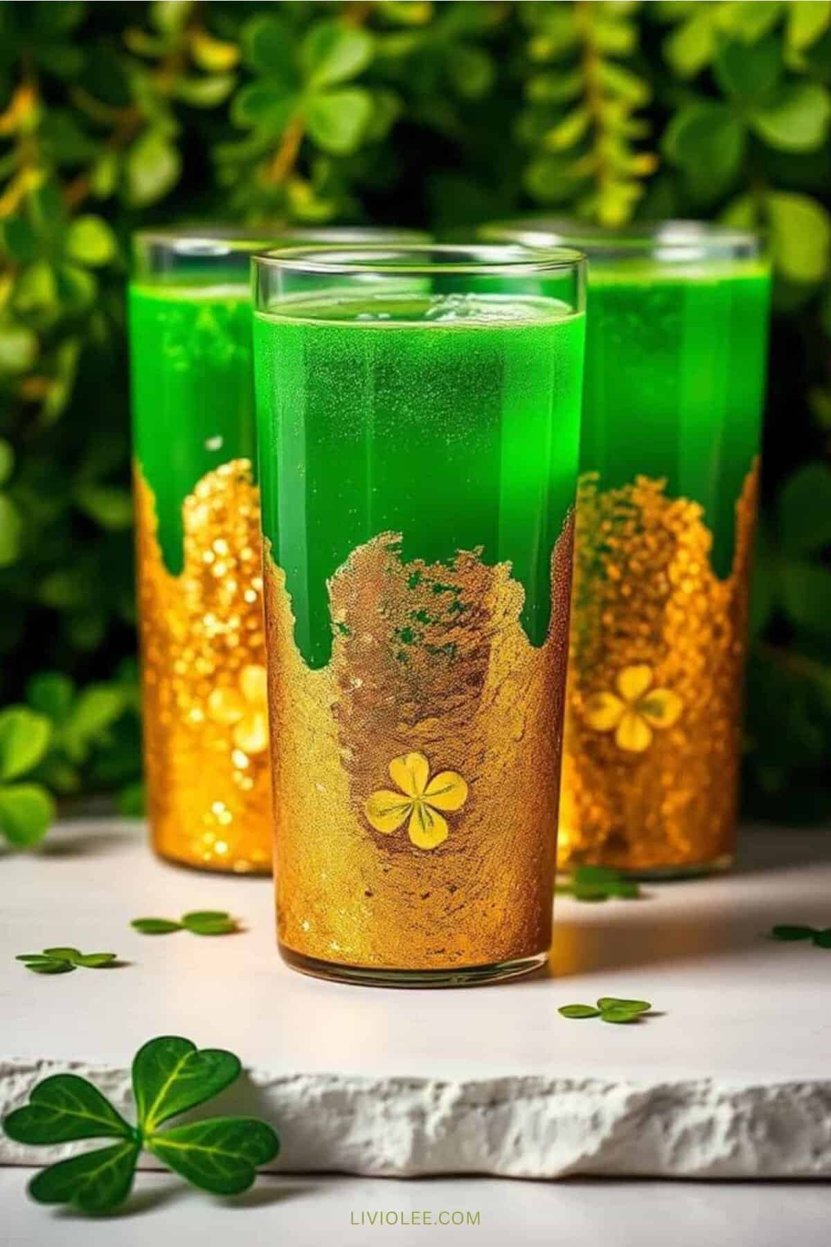green and gold dipped hand painted glasses st patricks day