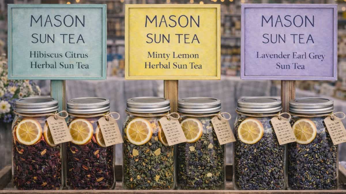 selection of flavor sun tea kits in mason jars