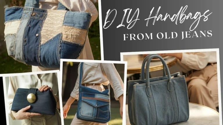 collection of handbags made from old jeans