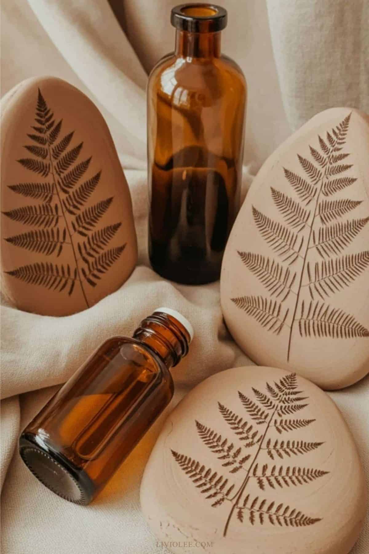 collection of stamped air dry clay aroma stones