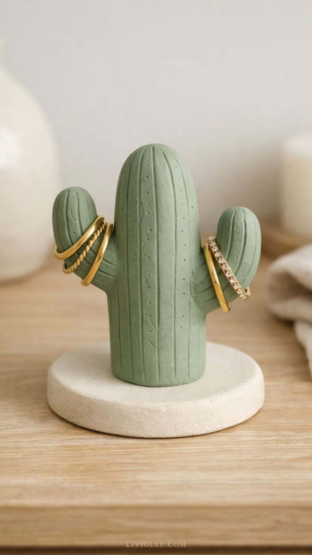 green air dry cactus ring holder