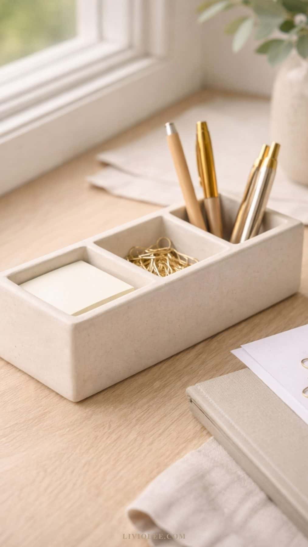 aid dry clay desk organizer pens, paper, thumb tacks