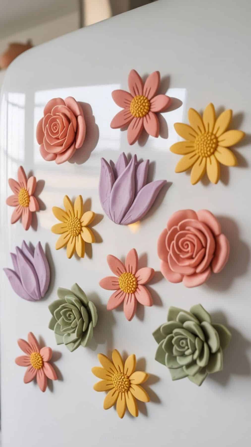 air dry clay floral magnets