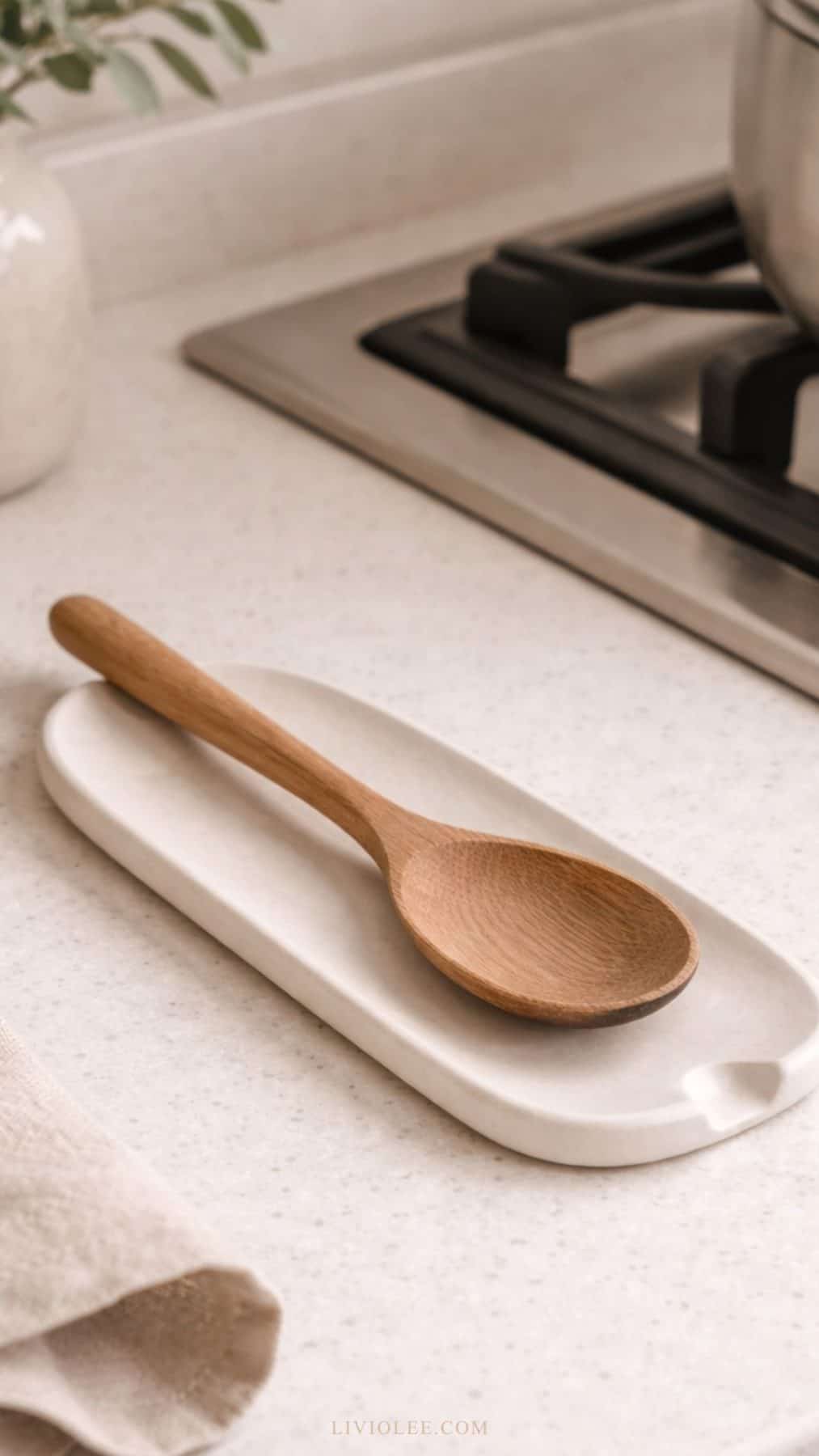 air dry clay spoon rest holder near a stovetop
