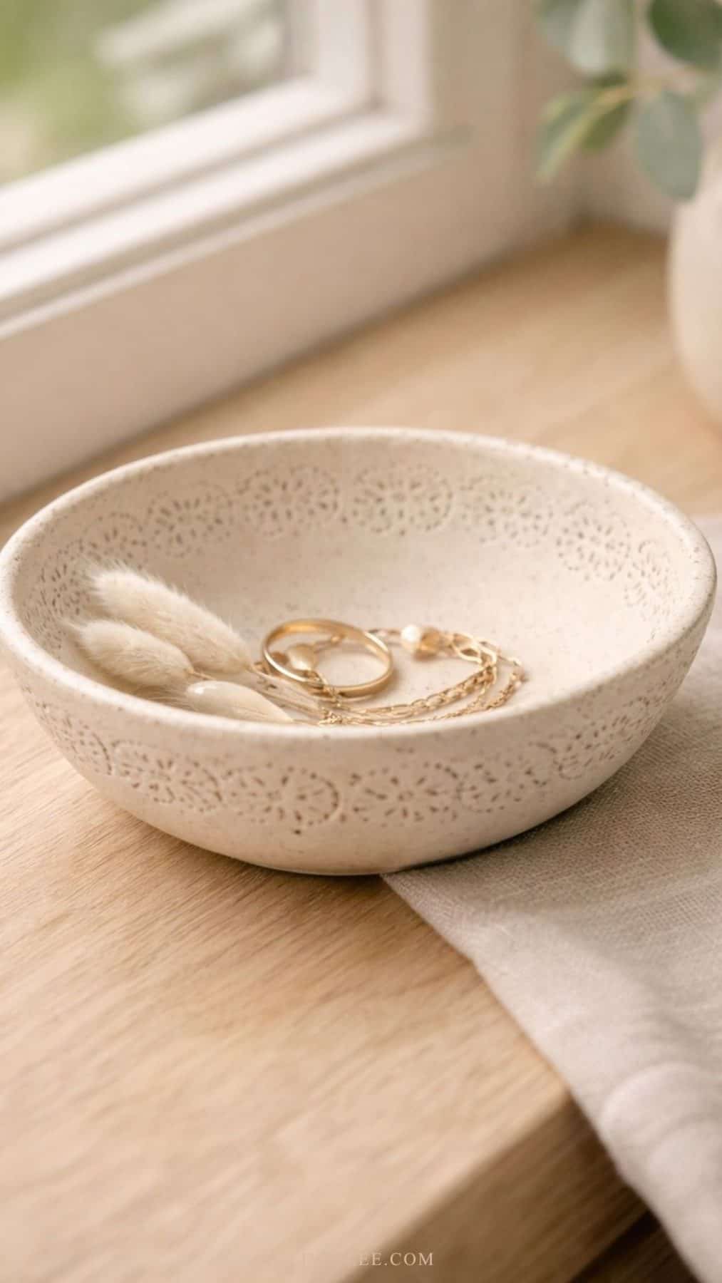 air dry clay bowls stamped with a pattern