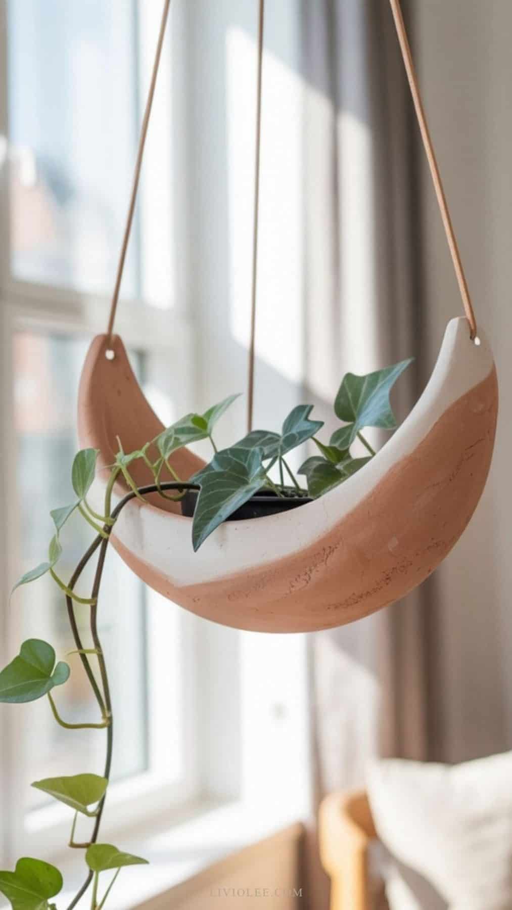 air dried clay hanging planter two tone clay color