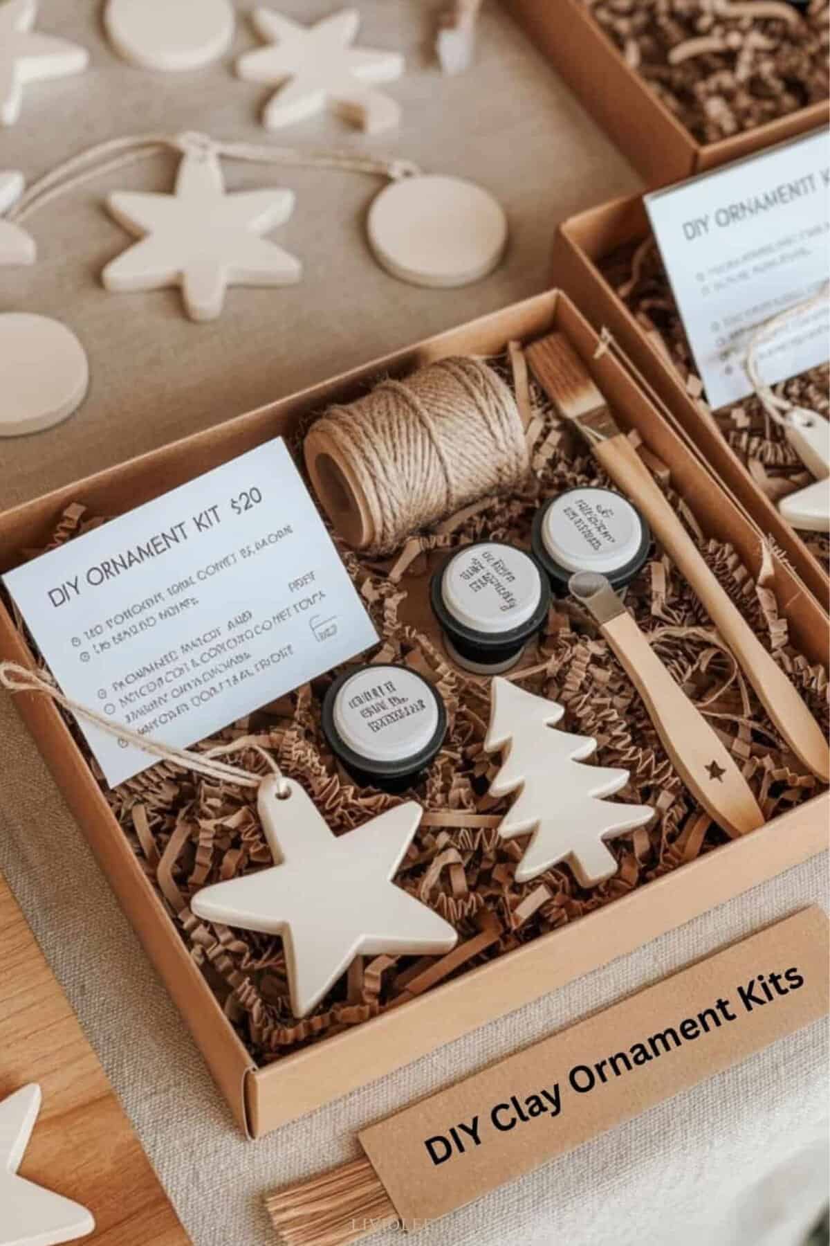 	
clay ornament kit displayed on a market table