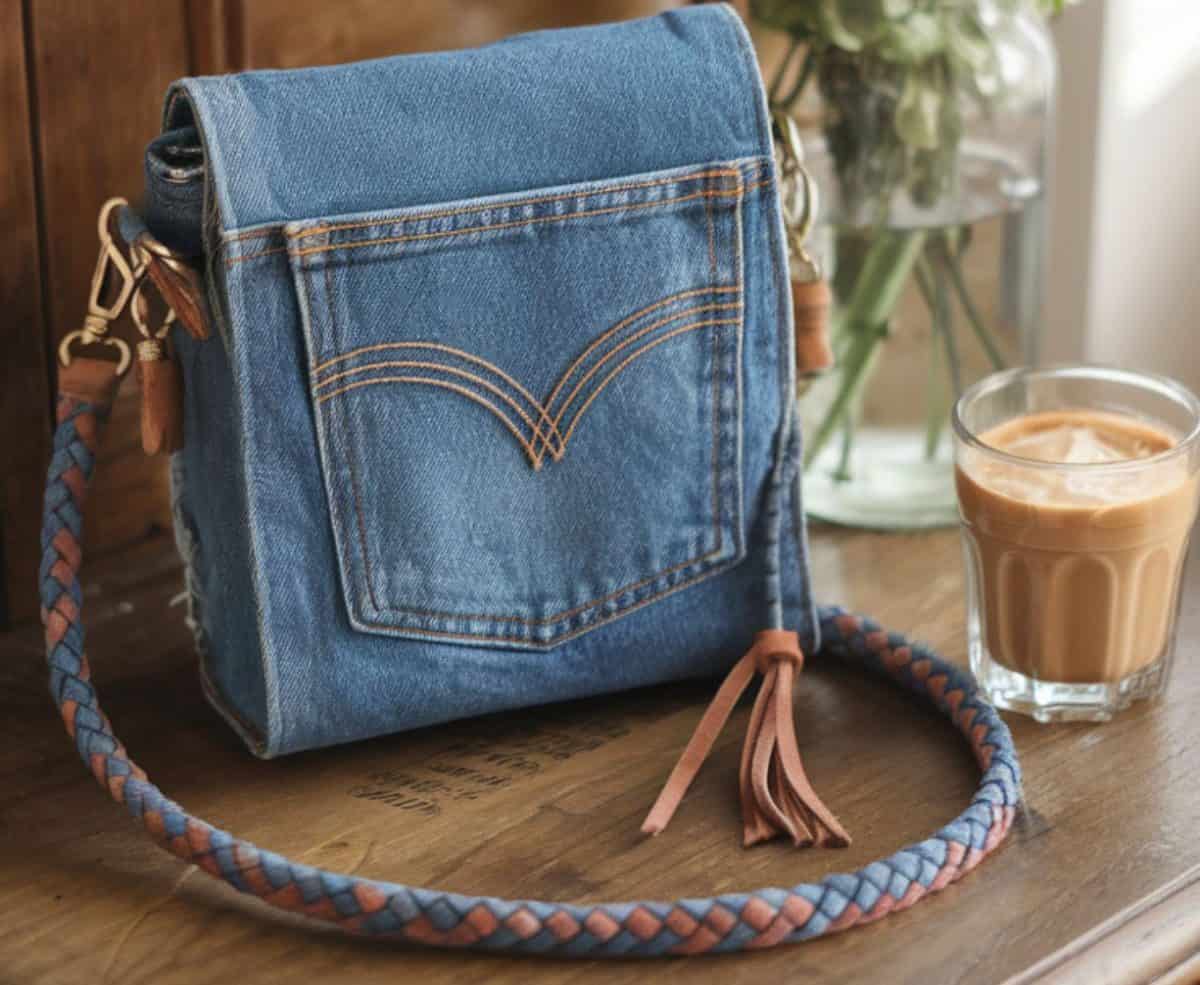 back pocket crossbody bag with denim strap