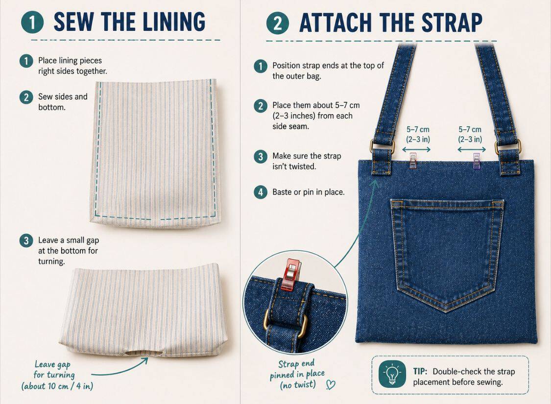 crossbody bag lining and strap