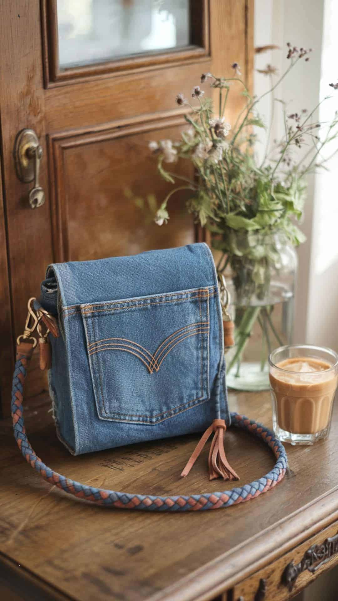 denim cross body purse