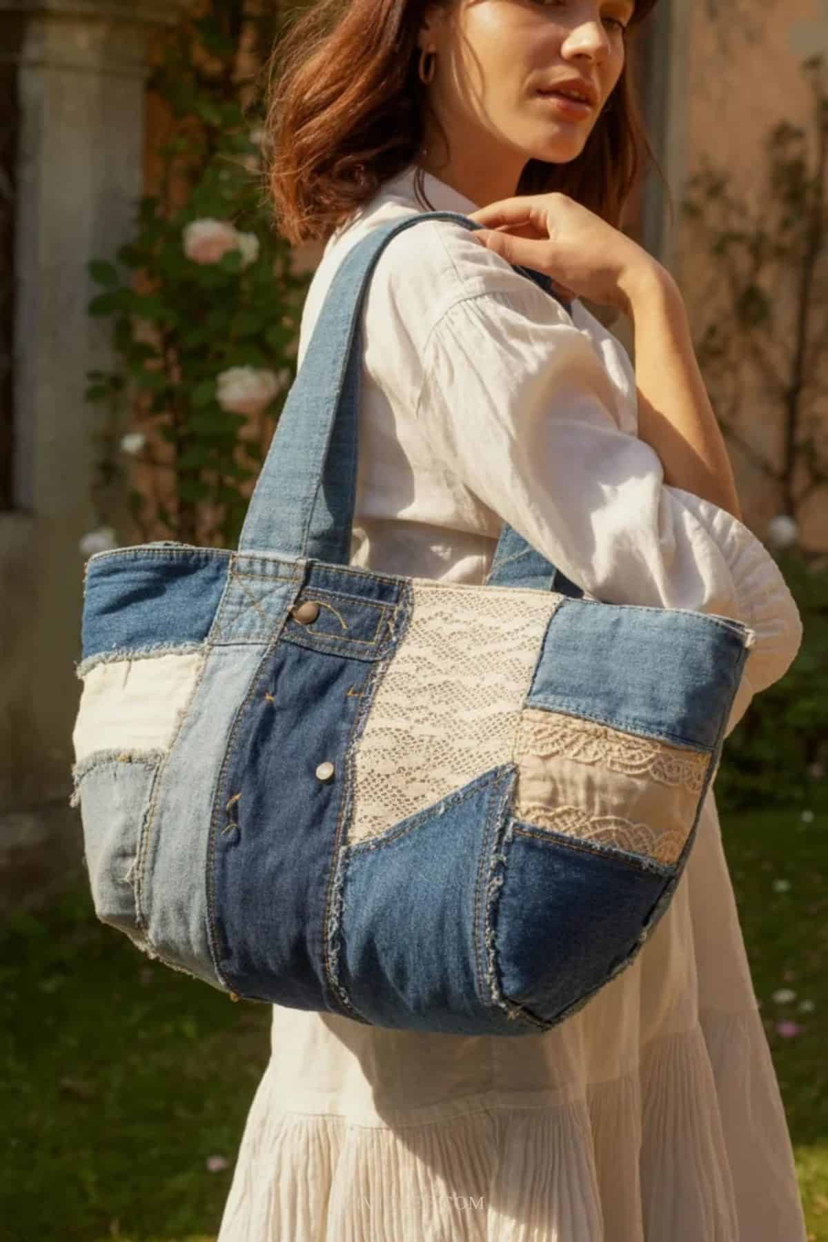 denim patchwork handbag 1