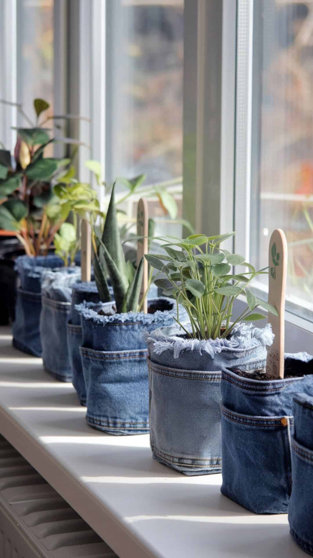 denim planter covers