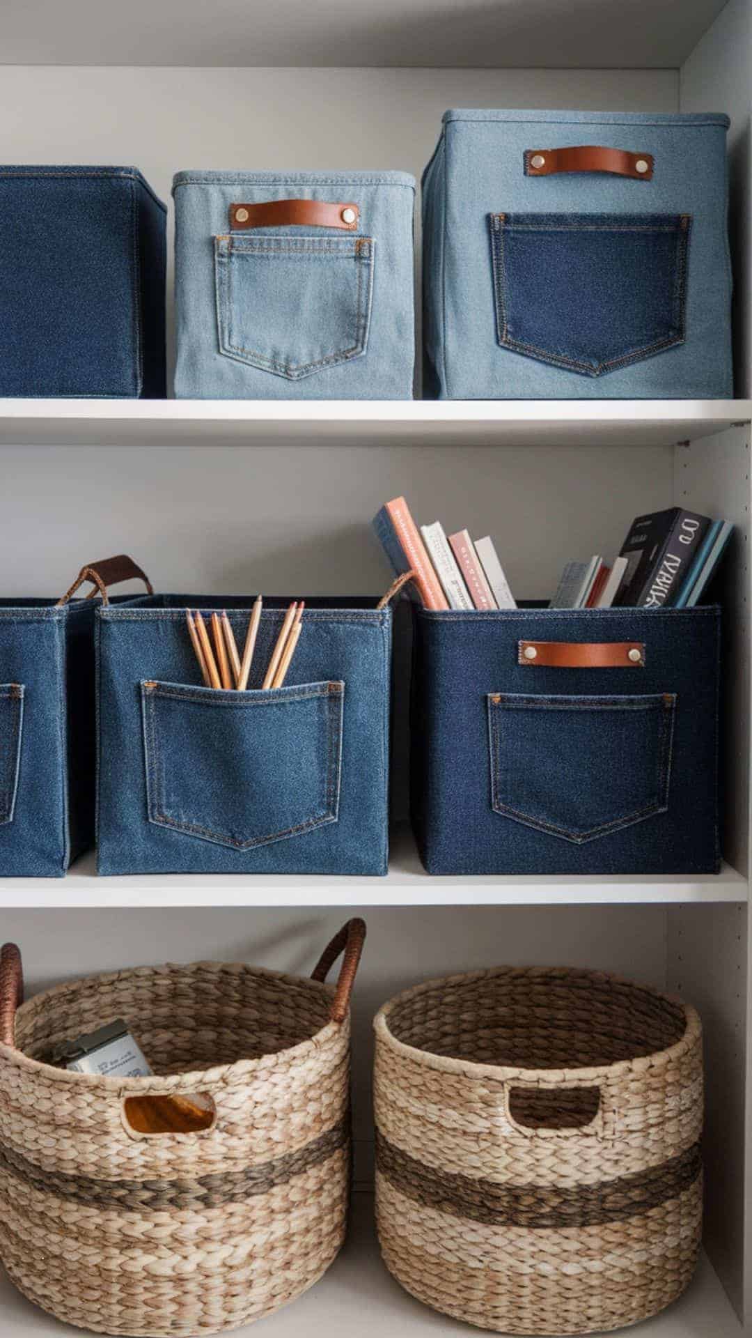 denim storage bins