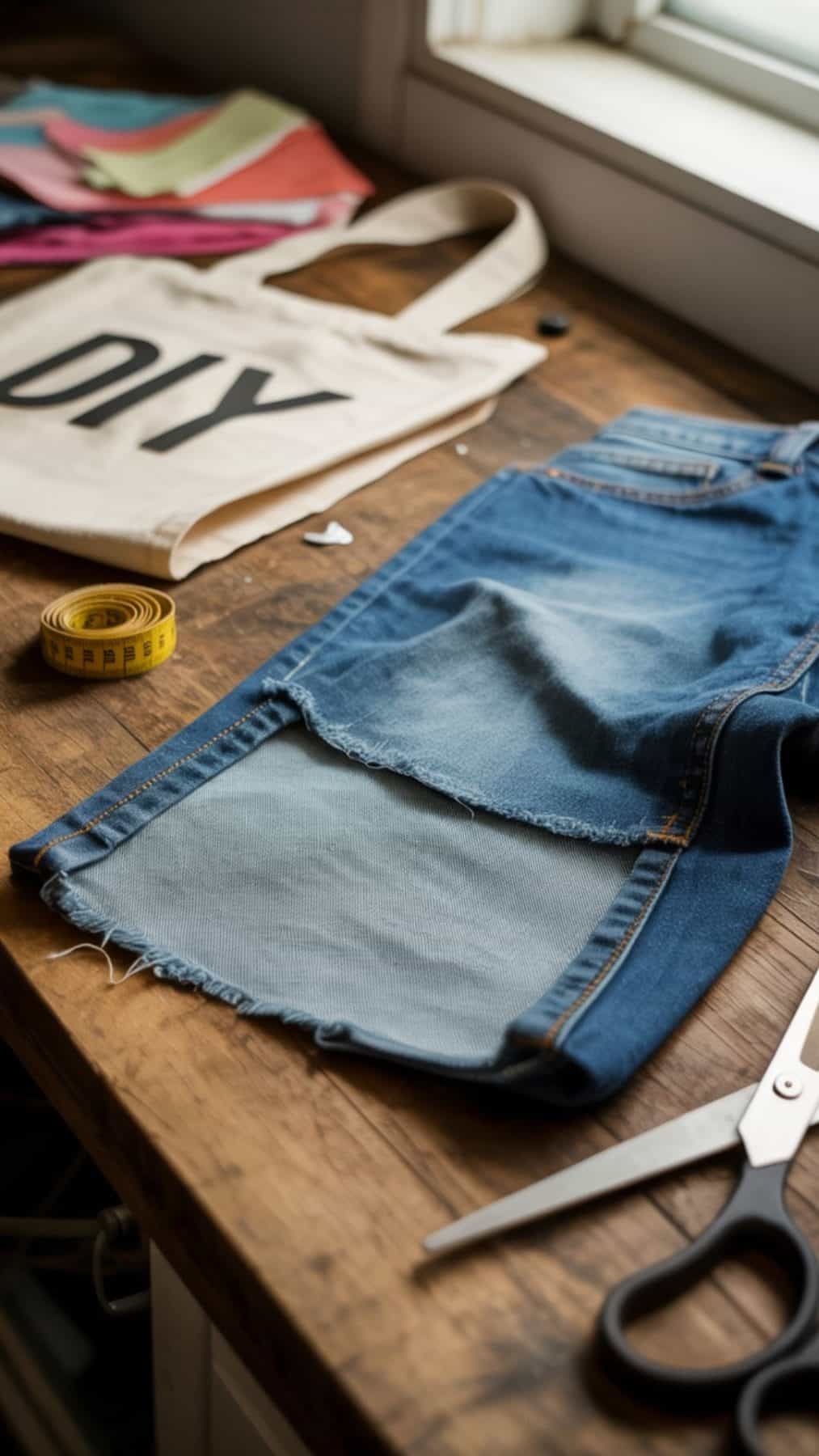 diy jean tote bag cut jeans