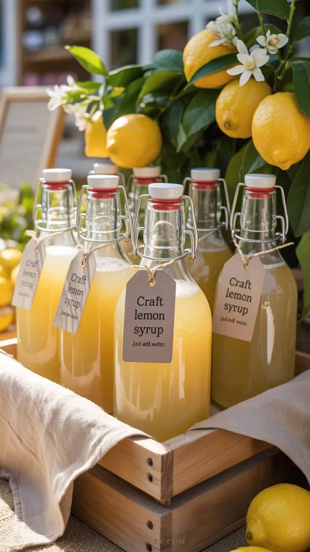 lemon syrup in a crate