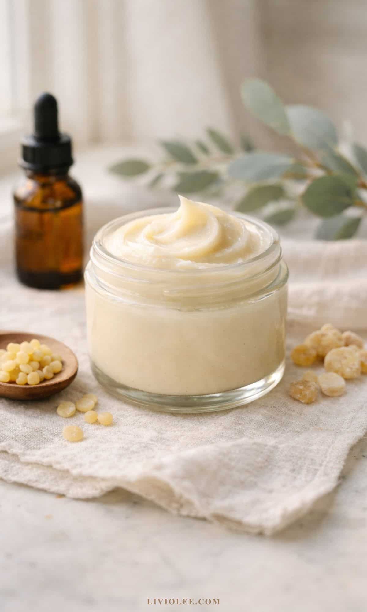 frankincense tallow body balm in a glass jar