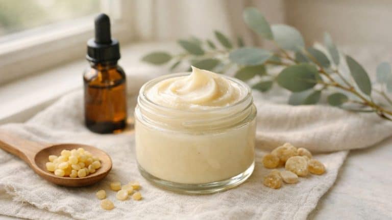 frankincense tallow body balm in a glass jar