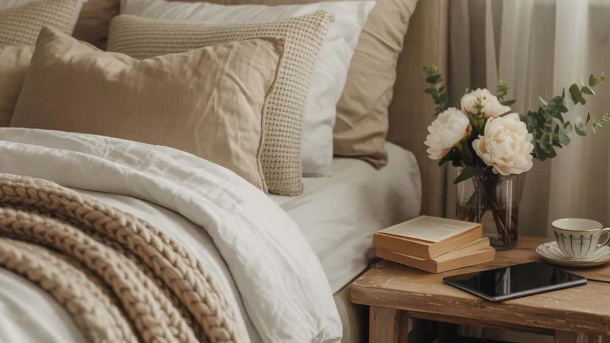 thoughtful gifts for the bedridden including cozy bedding, pillows, flowers, and bedside comforts in a warm, calming bedroom setting