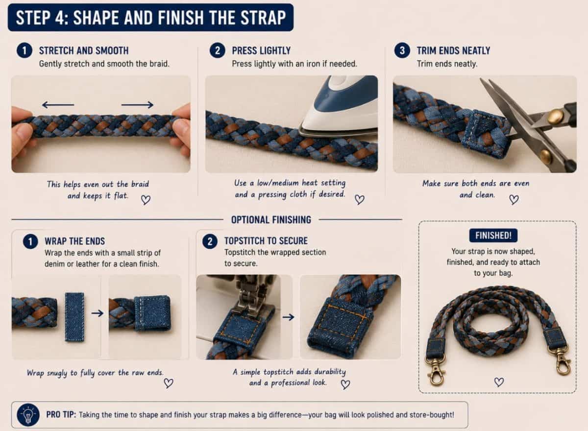 shaping instructions for braided denim strap