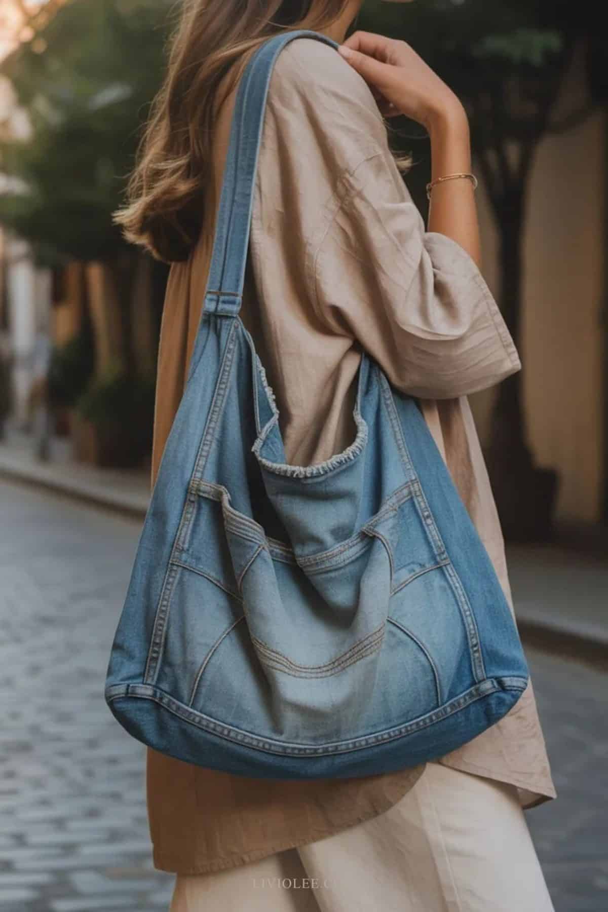 slouchy denim shoulder bag 1