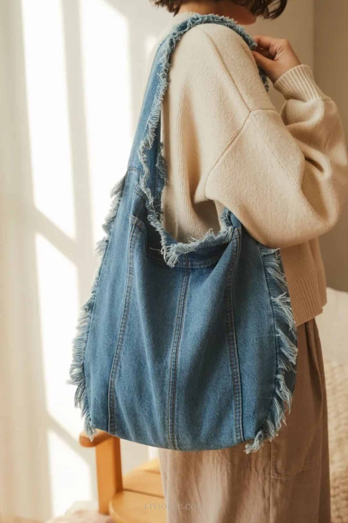 slouchy denim shoulder bag 2