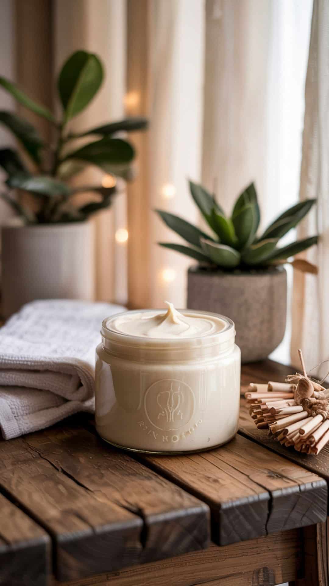 glass jar of tallow and shea butter lotion