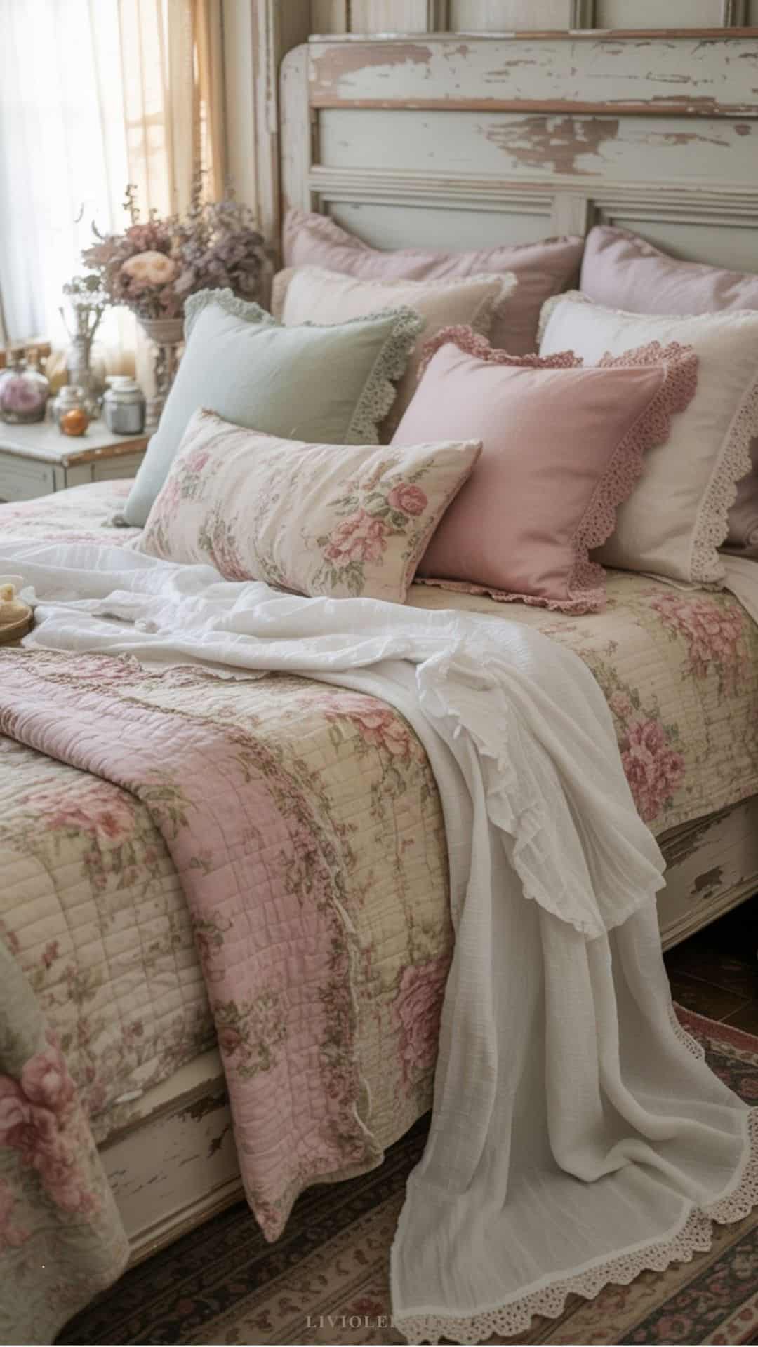 shabby chic vintage sheets layered linen