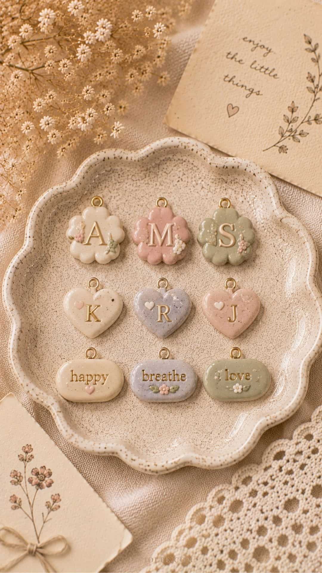 air dry clay initial and word charms
