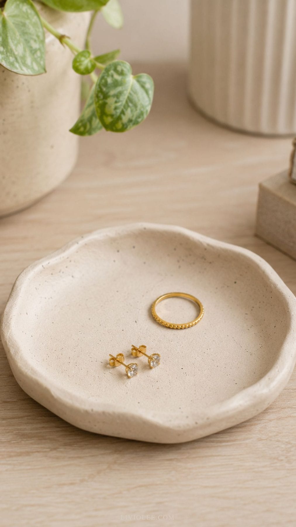 handmade air dry clay trinket dish with soft organic edges