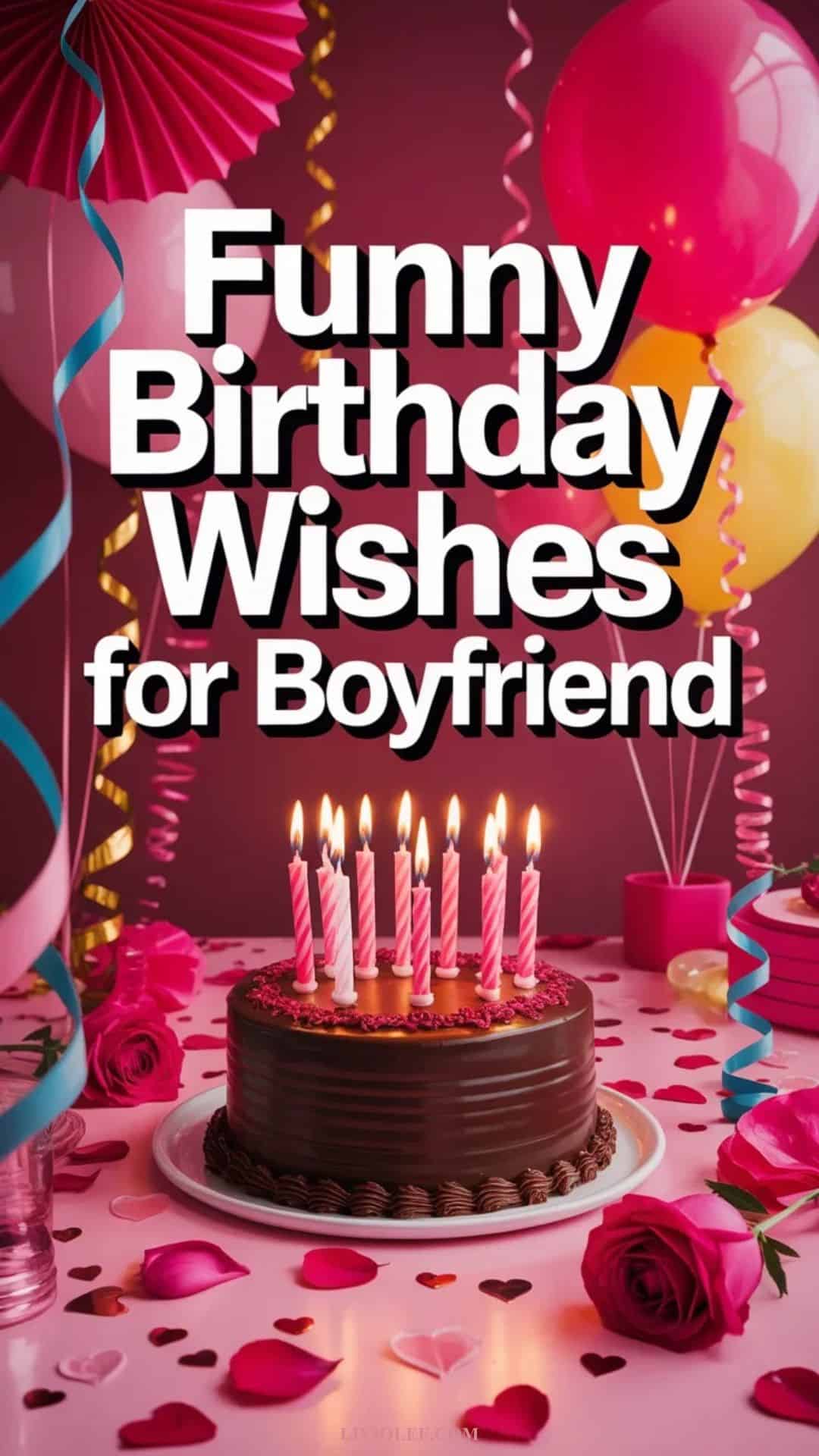 Funny birthday wishes for boyfriend with romantic colorful birthday theme