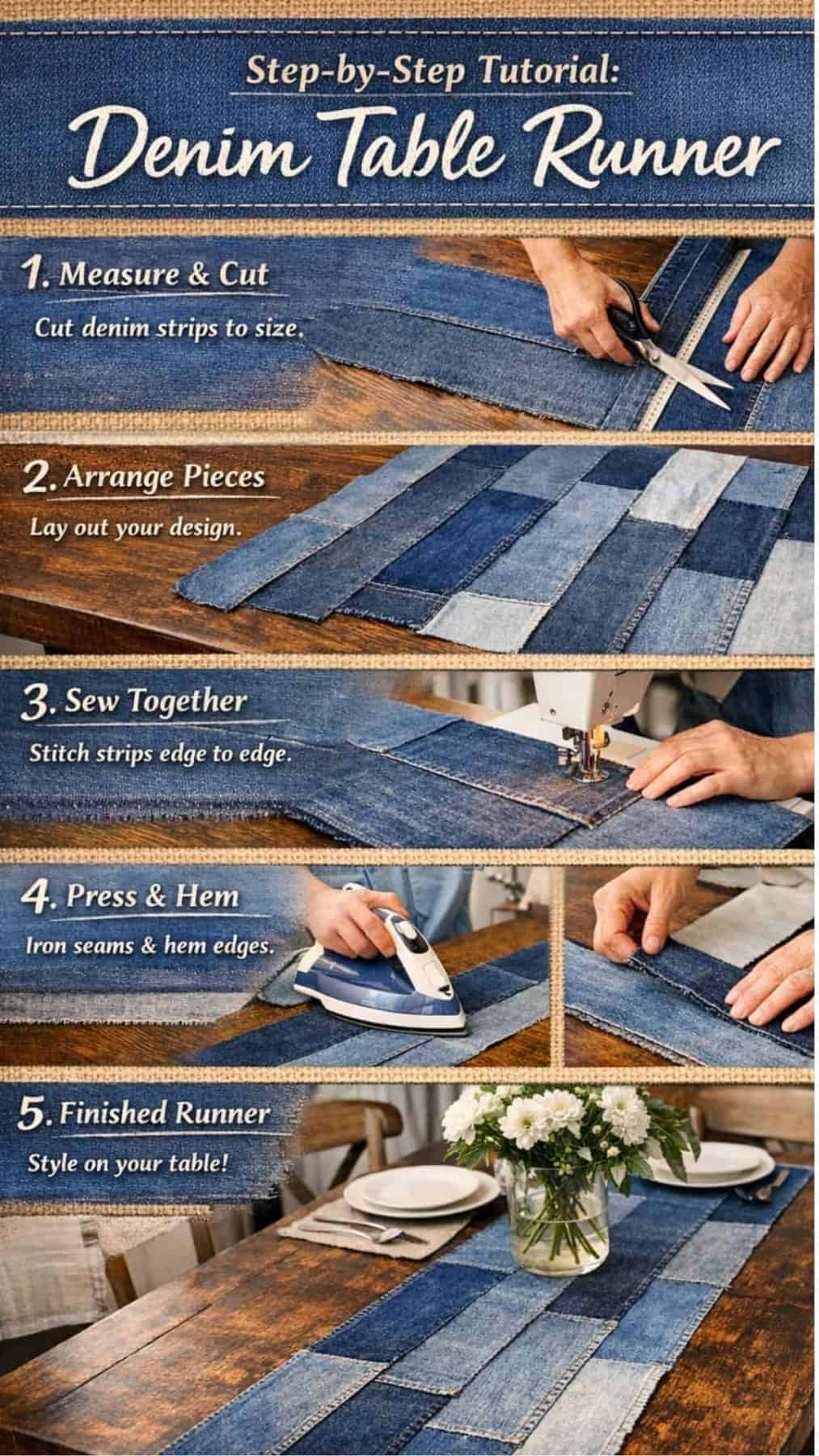 steps to make a denim table runner