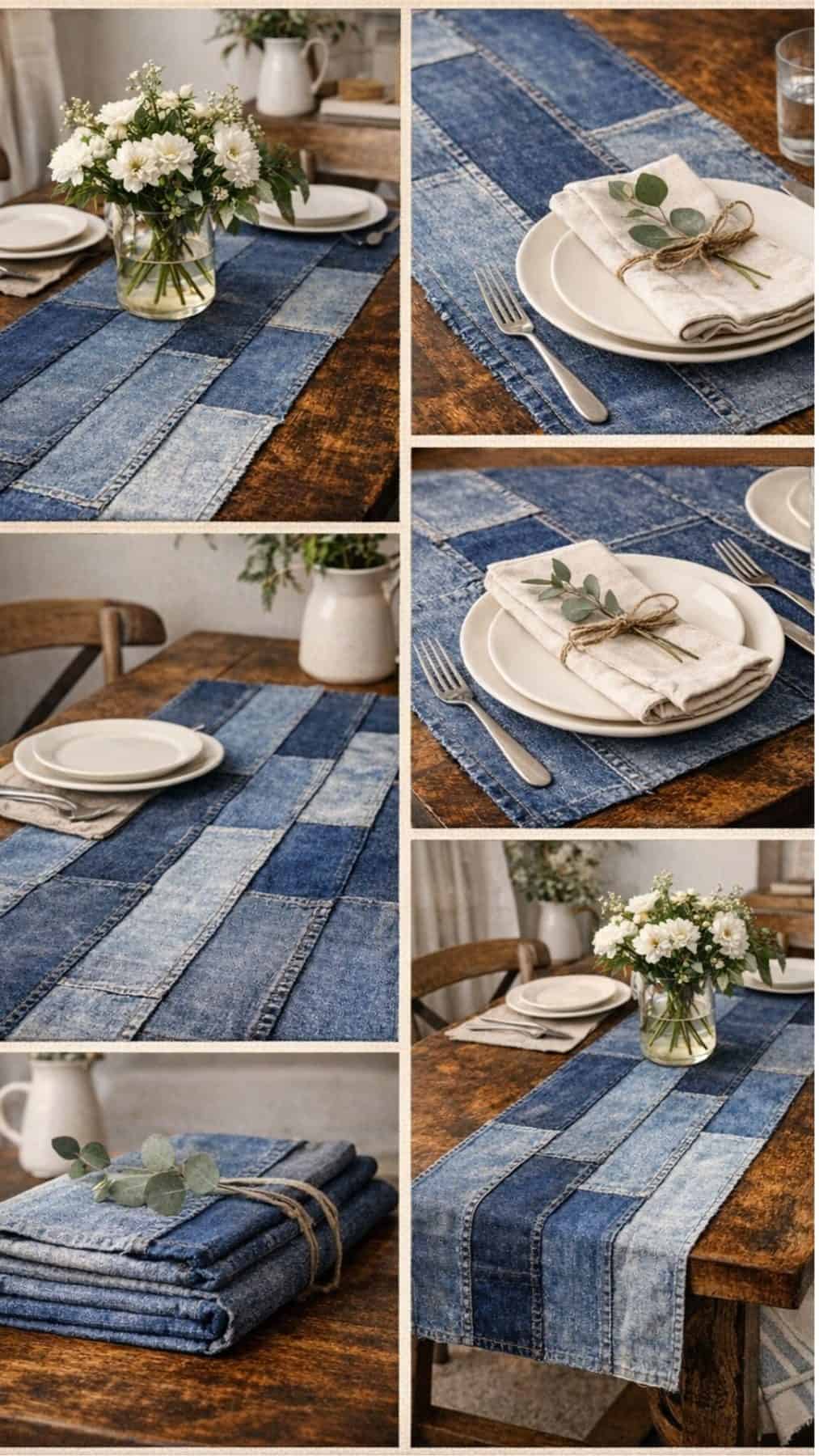 diy recycled denim table runner