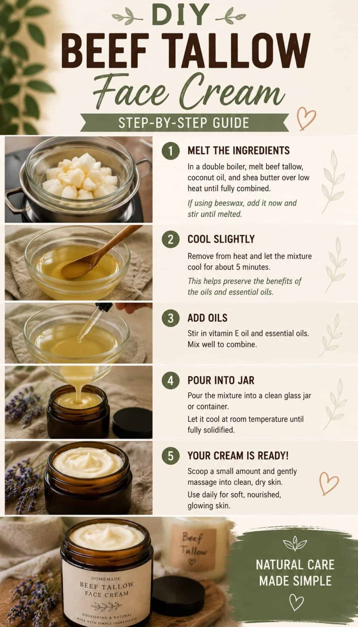 step by step guide to making beef tallow face cream
