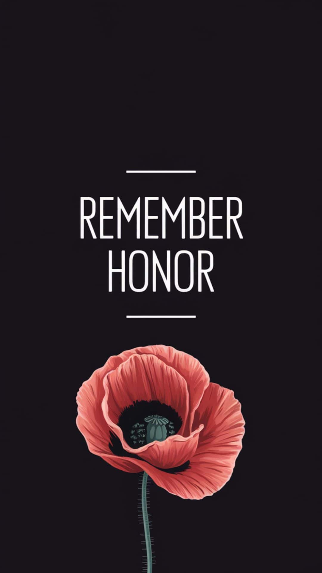 Minimal Memorial Day graphic featuring a single red poppy on a dark background