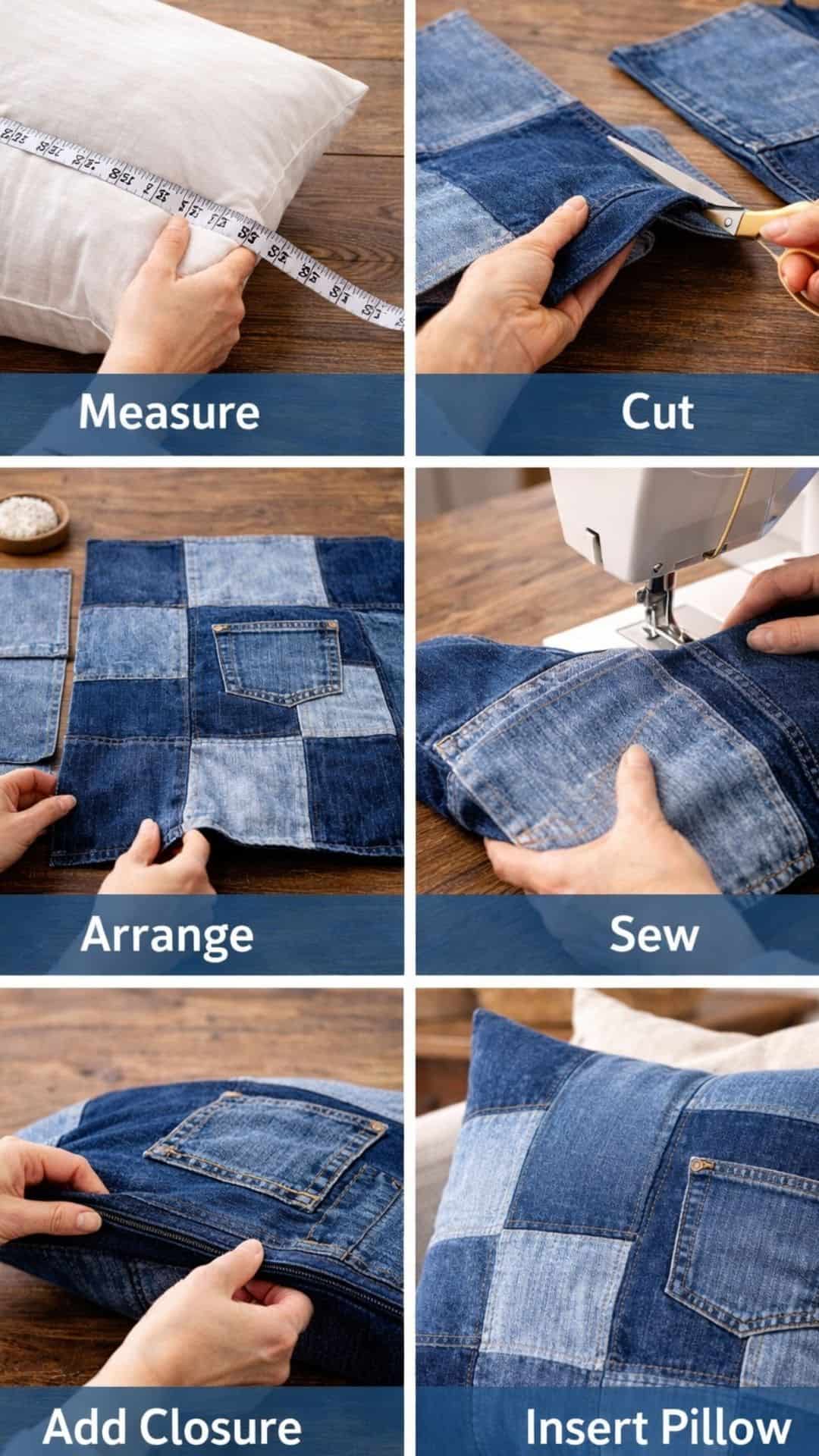 how to make a denim throw pillow step by step