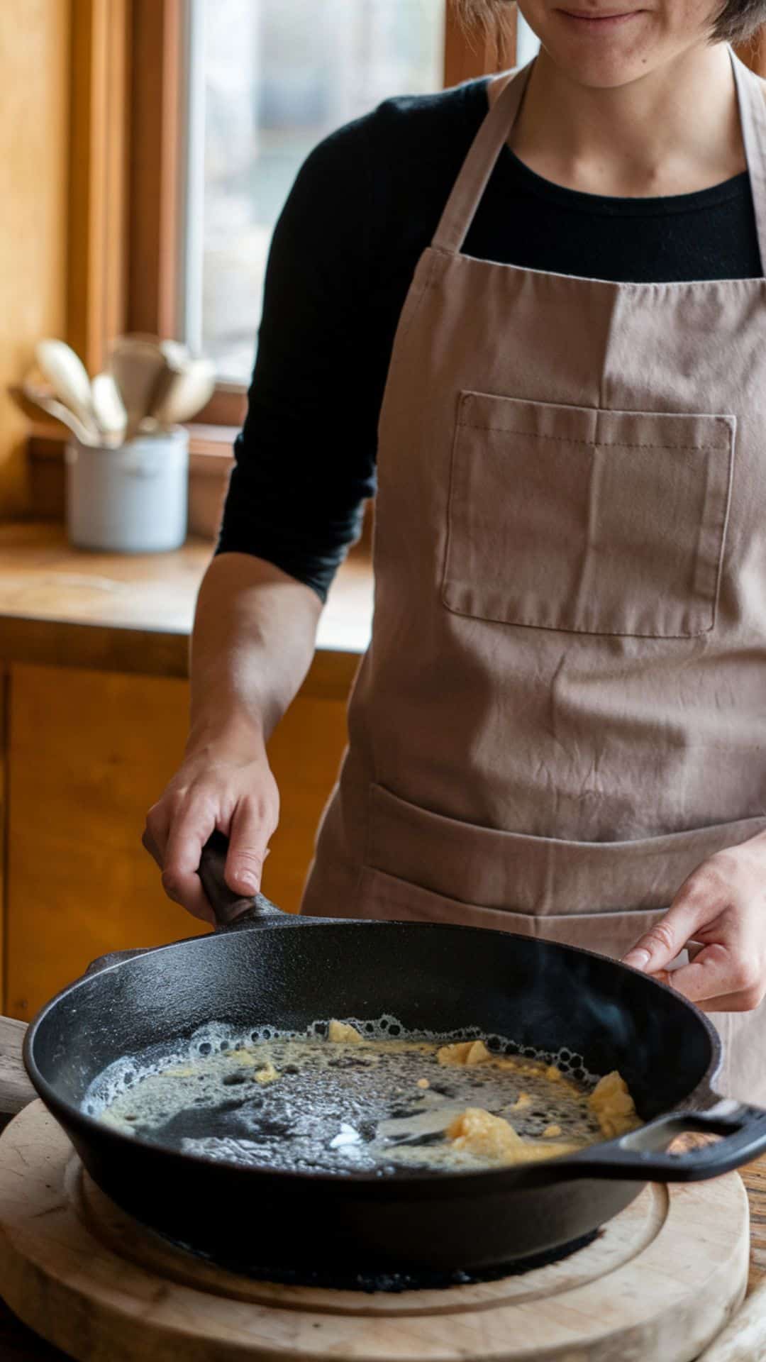 A skillet with melted beef tallow