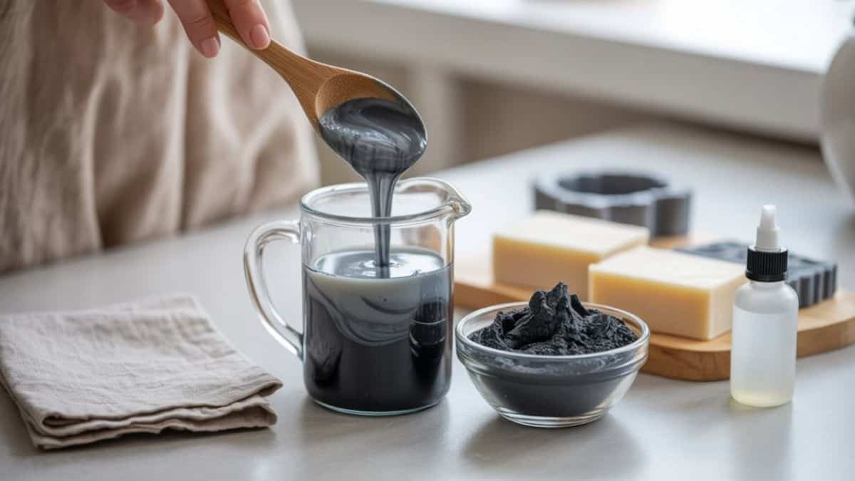 making charcoal melt and pout soap