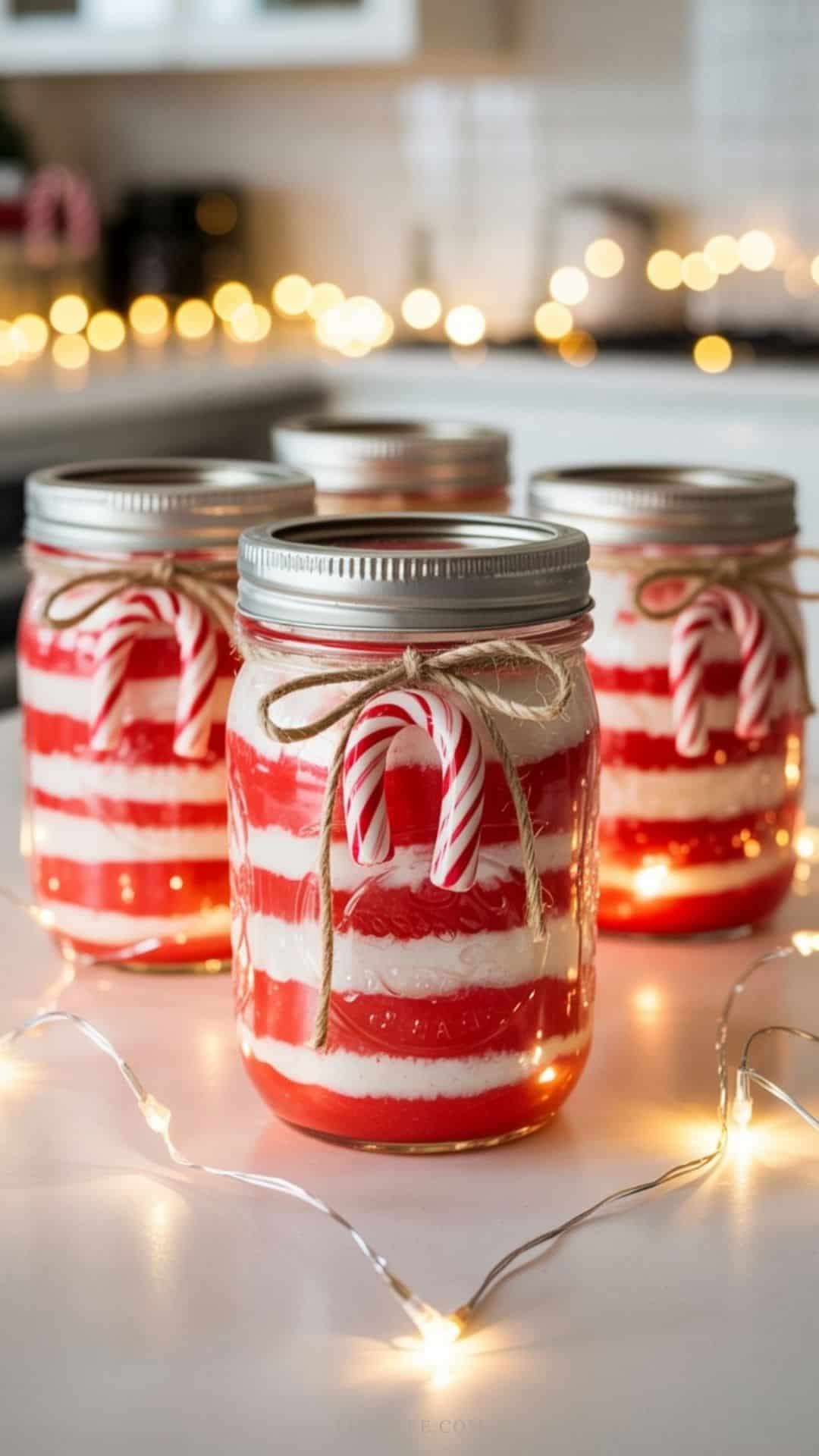 mason jars filled with christmas inspired peppermint sugar scrub