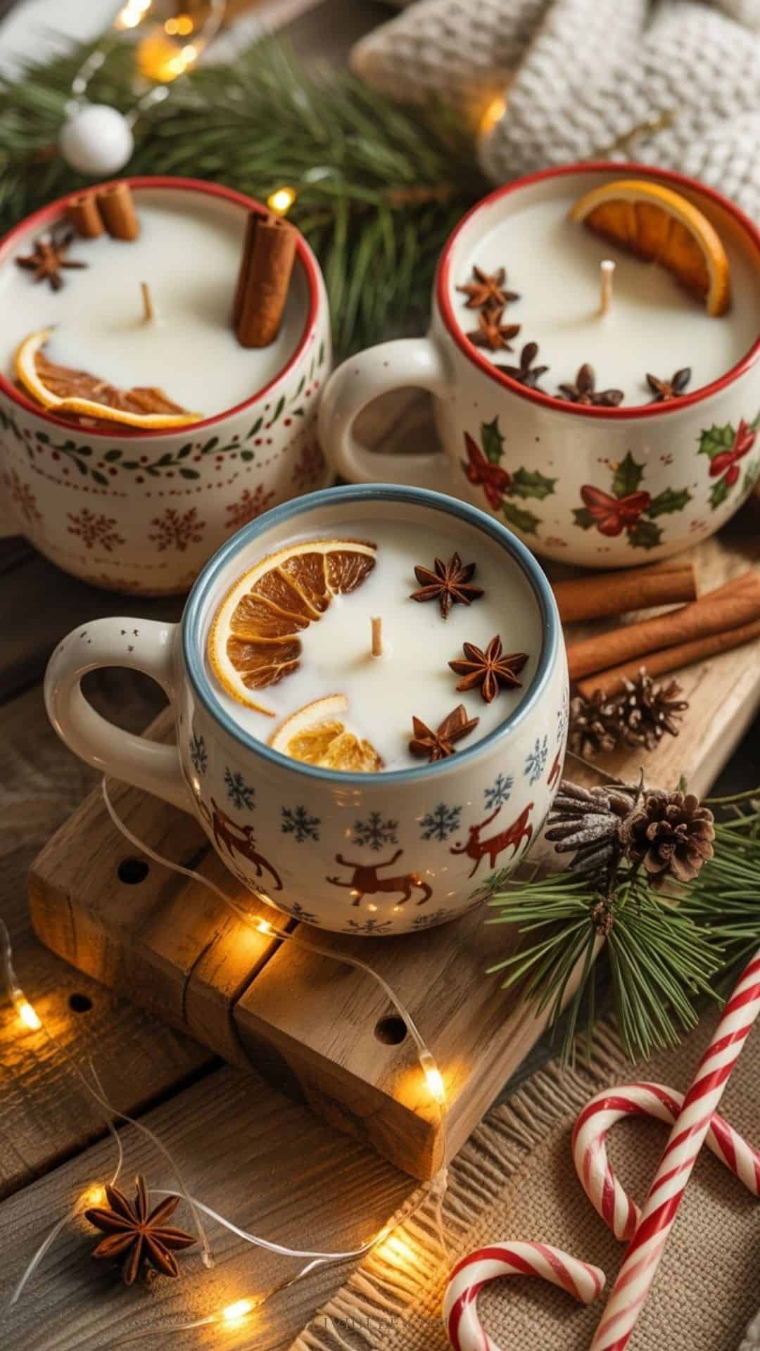 christmas inspired mug candles