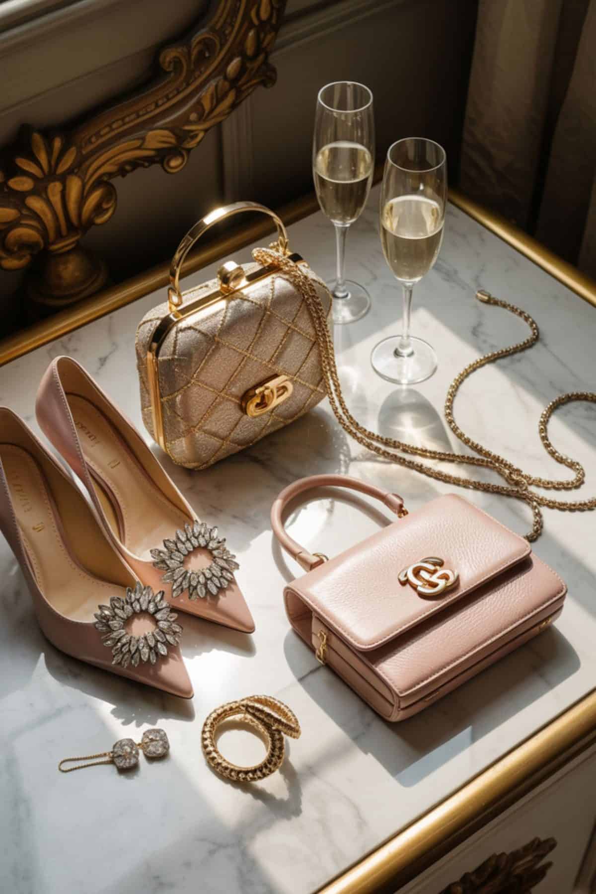 luxury fashion handbag, shoes, jewelry