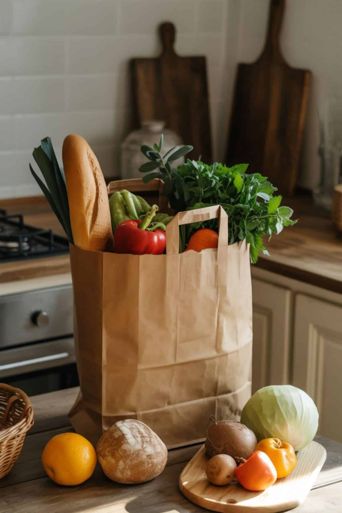 paper bag of online shopping groceries 