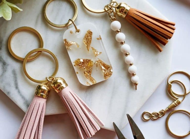 handmade keychains resin and leather