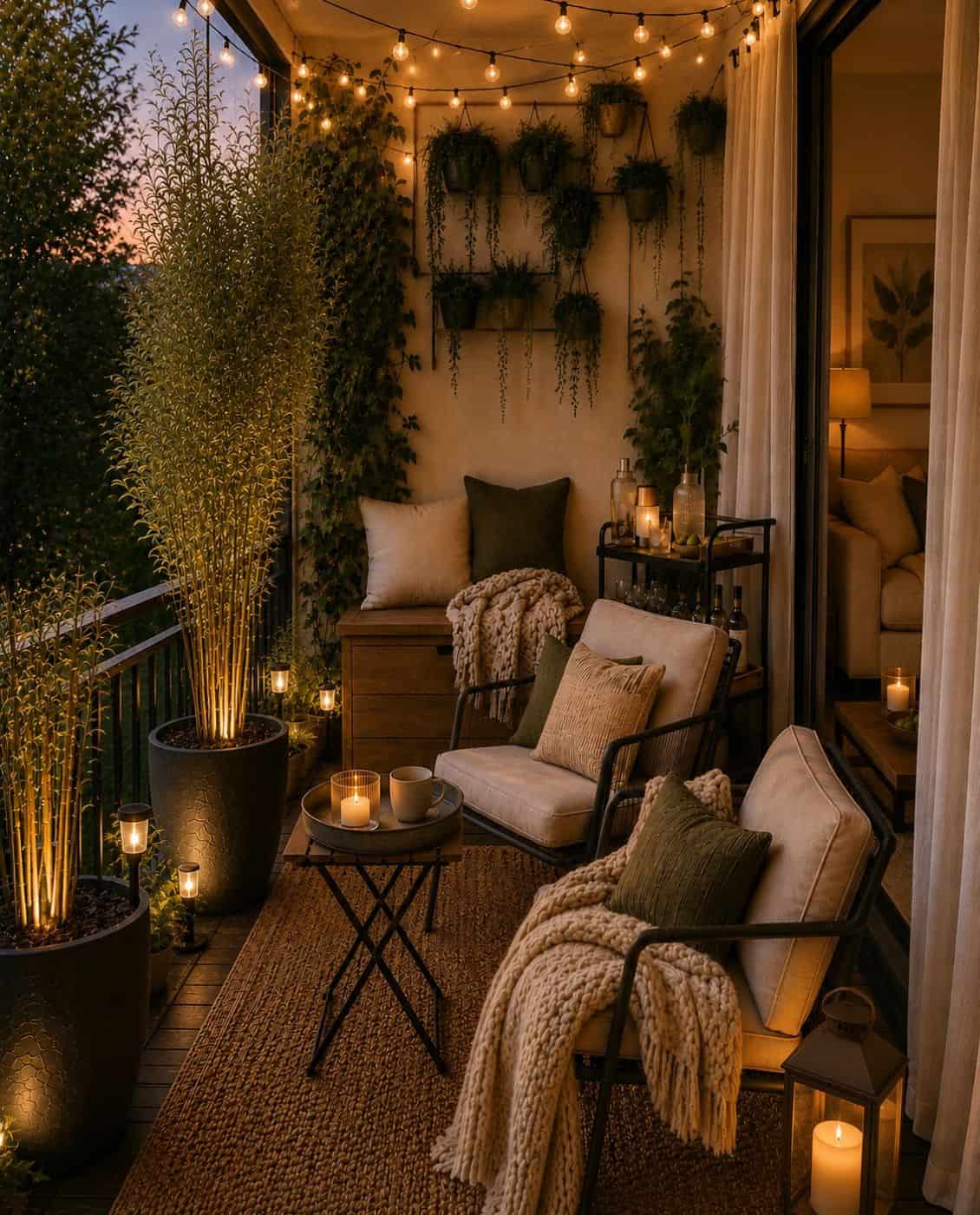 small patio layered lighting