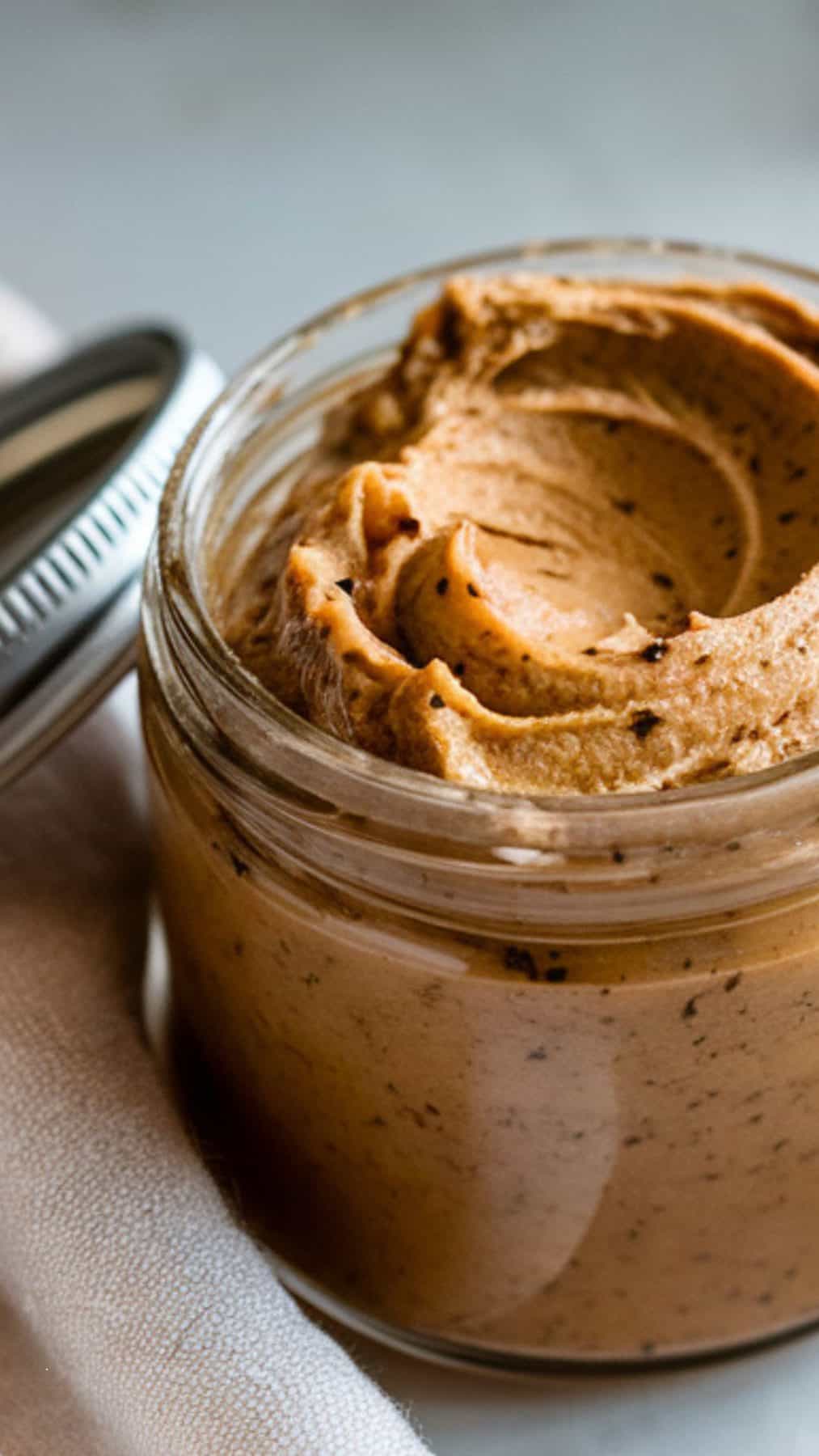 glass jar of tallow coffee scrub