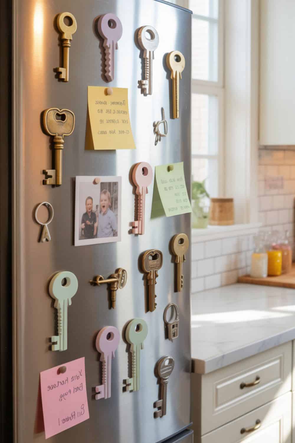 vintage keys made into fridge magnets