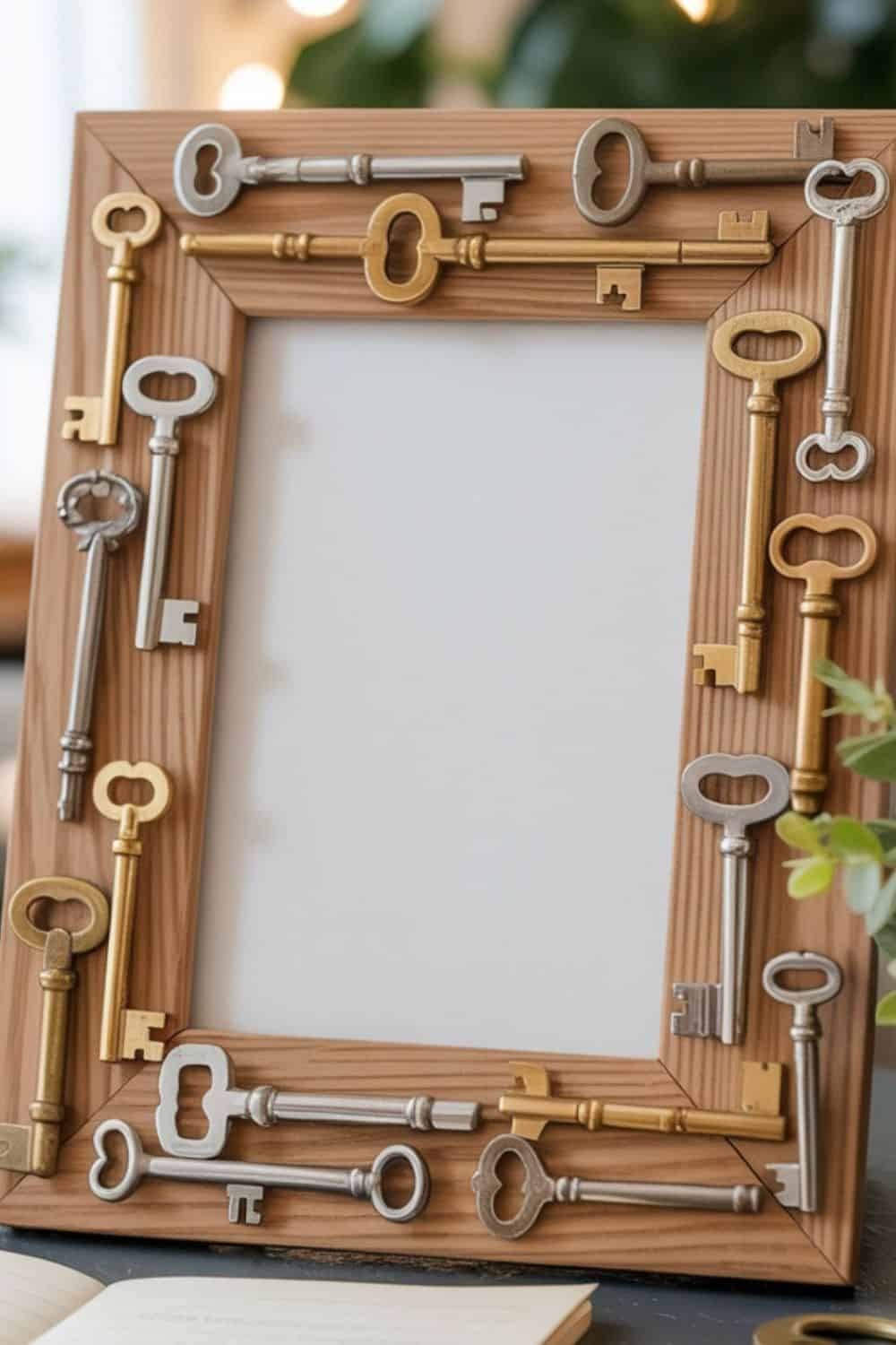 picture frame with vintage key decor